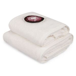 Set bílého ručníku a bílé osušky s barevným detailem Cœur