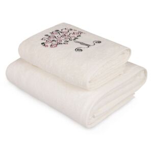 BonamiSet bílého ručníku a bílé osušky s barevným detailem Arbre