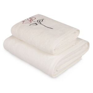 Set bílého ručníku a bílé osušky s barevným detailem Rose