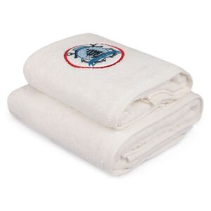 Set bílého ručníku a bílé osušky s barevným detailem Land & Sea
