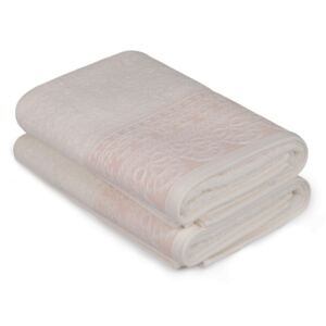 Sada dvou bílých ručníků s lososovým detailem Romantica, 90 x 50 cm