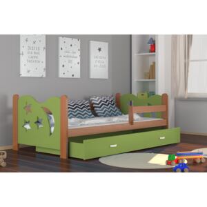 Dětská postel MIKOLAJ + matrace + rošt ZDARMA, 160x80, olše/zelená