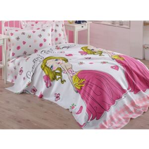 Růžový dětský přehoz přes postel z čisté bavlny Princess, 160 x 235 cm