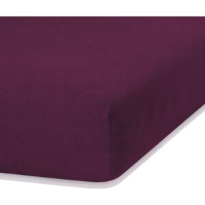 Tmavě fialové elastické prostěradlo s vysokým podílem bavlny AmeliaHome Ruby, 200 x 80-90 cm