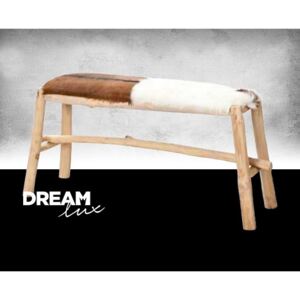 DreamLux Designová lavice, dřevo + kozí kůže