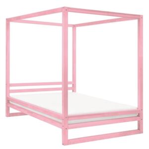 Růžová dřevěná dvoulůžková postel Benlemi Baldee, 200 x 190 cm