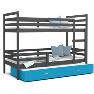Patrová postel JACEK pro 3 osoby s přistýlkou (Šedá), Modrá