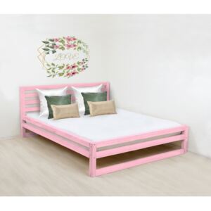 Růžová dřevěná dvoulůžková postel Benlemi DeLuxe, 200 x 190 cm