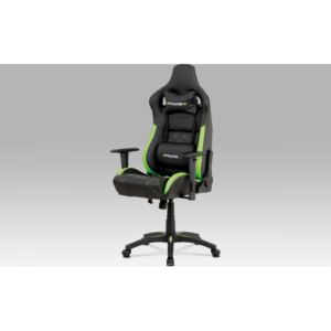 Autronic Kancelářská židle, černá+zelená ekokůže, houpací mech, plastový kříž AUKA-N774 GRN