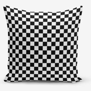Černo-bílý povlak na polštář s příměsí bavlny Minimalist Cushion Covers Black White Ekose, 45 x 45 cm
