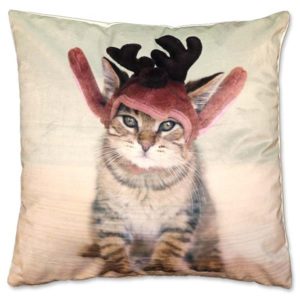 Dekorativní polštář s vánočním motivem kočky
