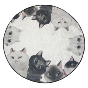 Bílo-šedá koupelnová předložka Lismo Cats, ⌀ 100 cm