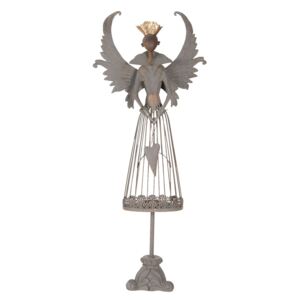 Šedý kovový anděl na svíčku - 35*13*85 cm