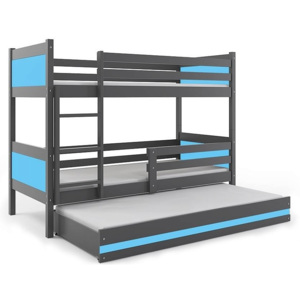 Patrová postel BALI 3 + matrace + rošt ZDARMA, 190 x 80, grafit,blankytný