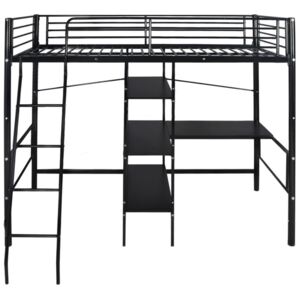 Vysoká postel s psacím stolem černá kov 90 x 200 cm