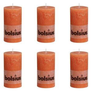 Bolsius rustikální válcové svíčky 130 x 68 mm, oranžové, 6 ks