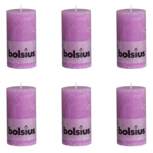 Bolsius Rustikální válcové svíčky 130 x 68 mm, fialové, 6 ks