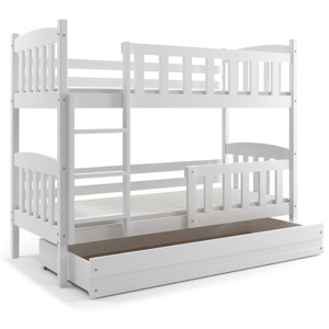 Patrová postel FLORENT + matrace + rošt ZDARMA, 90x200, bílý, bílá