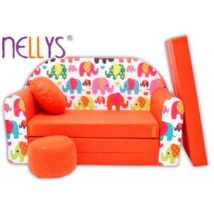 Rozkládací dětská pohovka Nellys ® 67R - Veselí sloni oranžoví