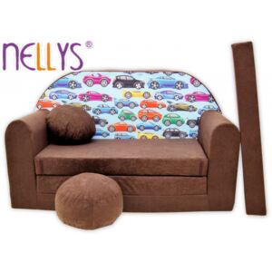 Rozkládací dětská pohovka Nellys ® 72R - Malá autíčka v hnědé