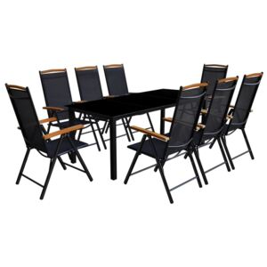 Zahradní nábytek jídelní set, 9 kusů, hliník, černý skládací