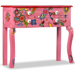 Odkládací stolek, masivní mangovník, ručně malovaný, růžový
