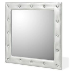 Nástěnné zrcadlo z umělé kůže, 60 x 60 cm, lesklé stříbrné