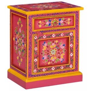 Noční stolek z masivního mangovníku ručně malovaný růžový