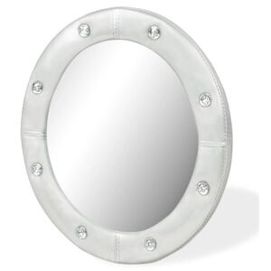 Nástěnné zrcadlo z umělé kůže, 40 cm, lesklé stříbrné