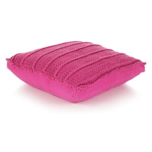 Čtvercový pletený bavlněný polštář na podlahu 60 x 60 cm růžový
