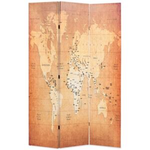 Skládací paraván 120 x 180 cm mapa světa žlutý