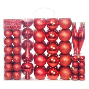 Sada vánočních baněk 113 kusů 6 cm červená