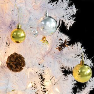 Umělý vánoční stromek ozdobený s baňkami a LED 180 cm bílý