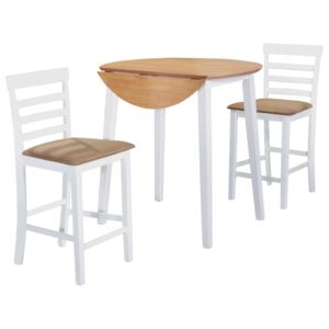 Barový stůl a židle sada 3 kusů masivní dřevo přírodní a bílá