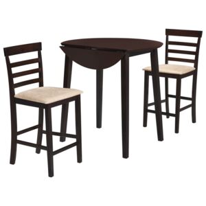 Barový stůl a židle sada 3 kusů z masivního dřeva tmavě hnědá