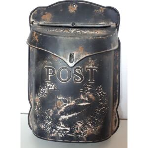 Černá poštovní retro schránka s ptáčkem - 26*8*39 cm