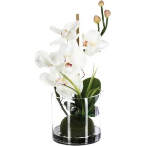Skleněná váza s umělými květy v bílé, odolná dekorace pro jakýkoli interiér