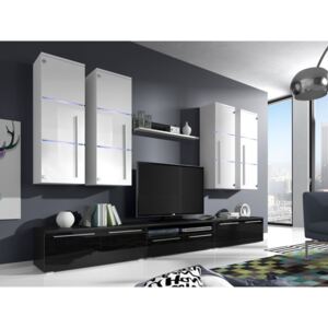 Moderní obývací stěna Breton white/black + LED