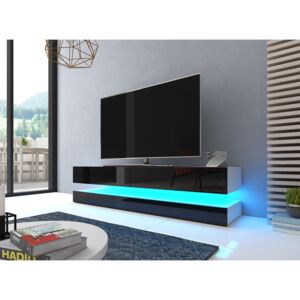 Moderní TV stolek Flop, bílá/černý lesk + LED