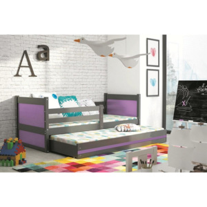 Dětská postel FIONA 2 + matrace + rošt ZDARMA, 80x190 cm, grafit, fialová