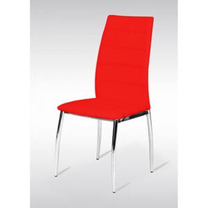 Dining chair, red PU SU01 w.same col. stitching/chrome round tube