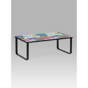 Konferenční stolek 105x55x38 cm, sklo s potiskem "SPZ" / černá