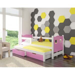 Dětská výsuvná postel CAMP růžová / bílá