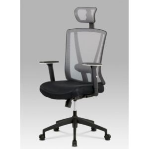 Kancelářská židle, černá MESH+šedá síťovina, plastový kříž, synchronní mechanismus