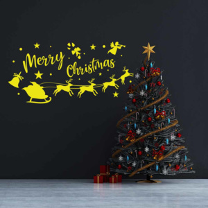 Merry Christmas Santa I. - samolepka na zeď Žlutá 50 x 25 cm