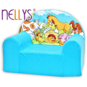 Dětské křesílko/pohovečka Nellys ® - Farma v modrém