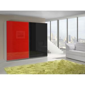 Červeno - černá šatní skříň Lux s posuvnými dveřmi