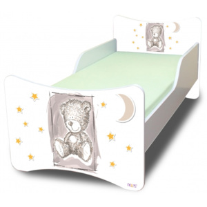 NELLYS Dětská postel se zábranou Sweet Teddy - šedý, 160x70 cm