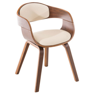 Jídelní židle s čalouněním v krémové ekokůži s dřevěnou konstrukcí v dekoru ořech SET 2 ks DO055