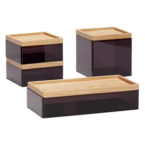 Hübsch Krabičky s dřevěným víkem černé